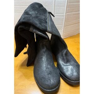Eileen Fisher Black Metallic Suede Zipper Knee High Boots Women Size 7 NEW